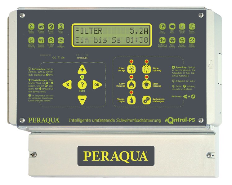 Блок управления бассейном, контролем уровням воды, насосом 230 В и 400 В, обратной промывкой, солнечными батареями PERAQUA iQntrol-P5 Закладные детали